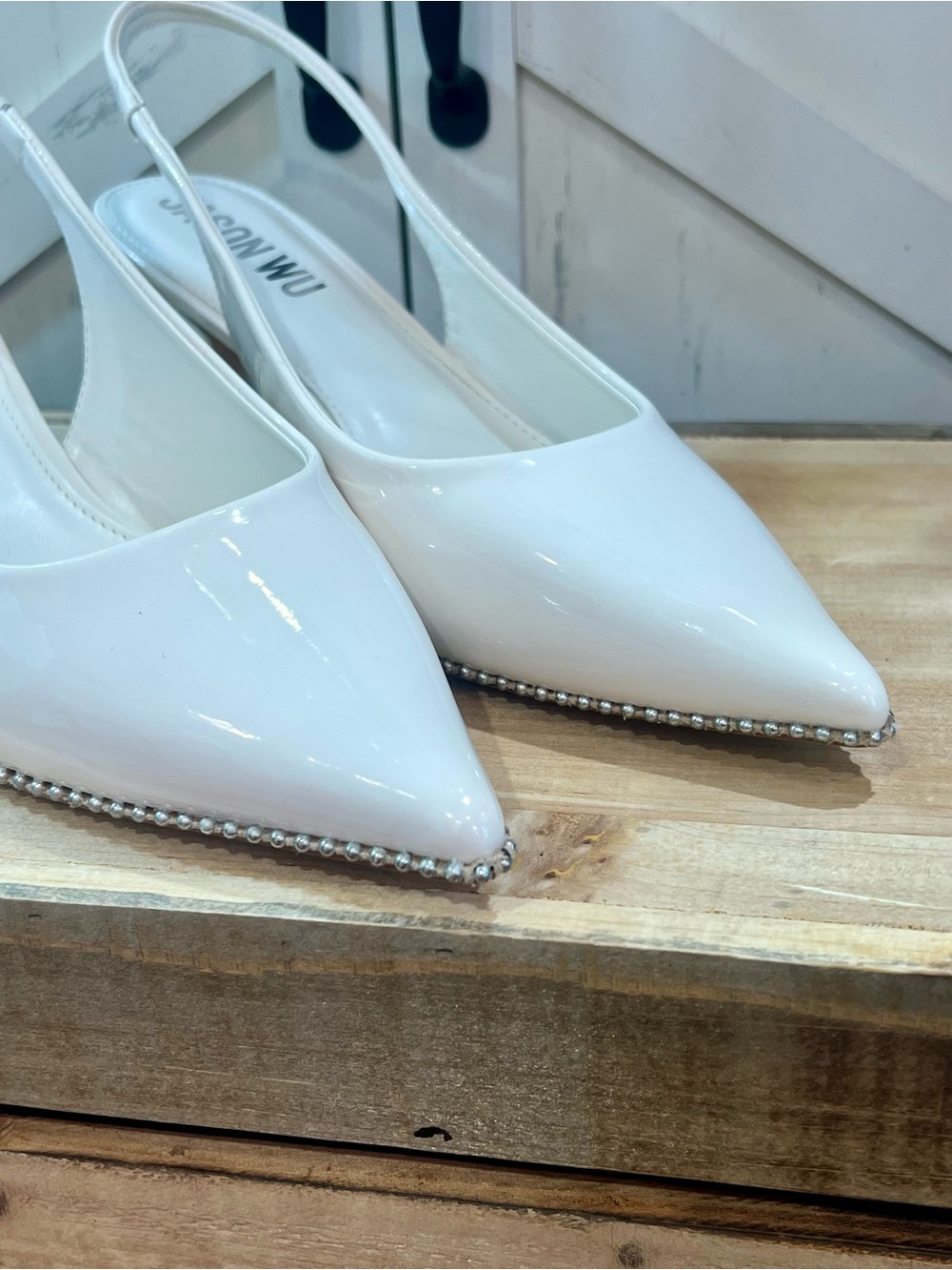 Jason Wu White Leather Slingback Beaded Silver Studded Shoes Size 10 NEW - Picture 5 of 11